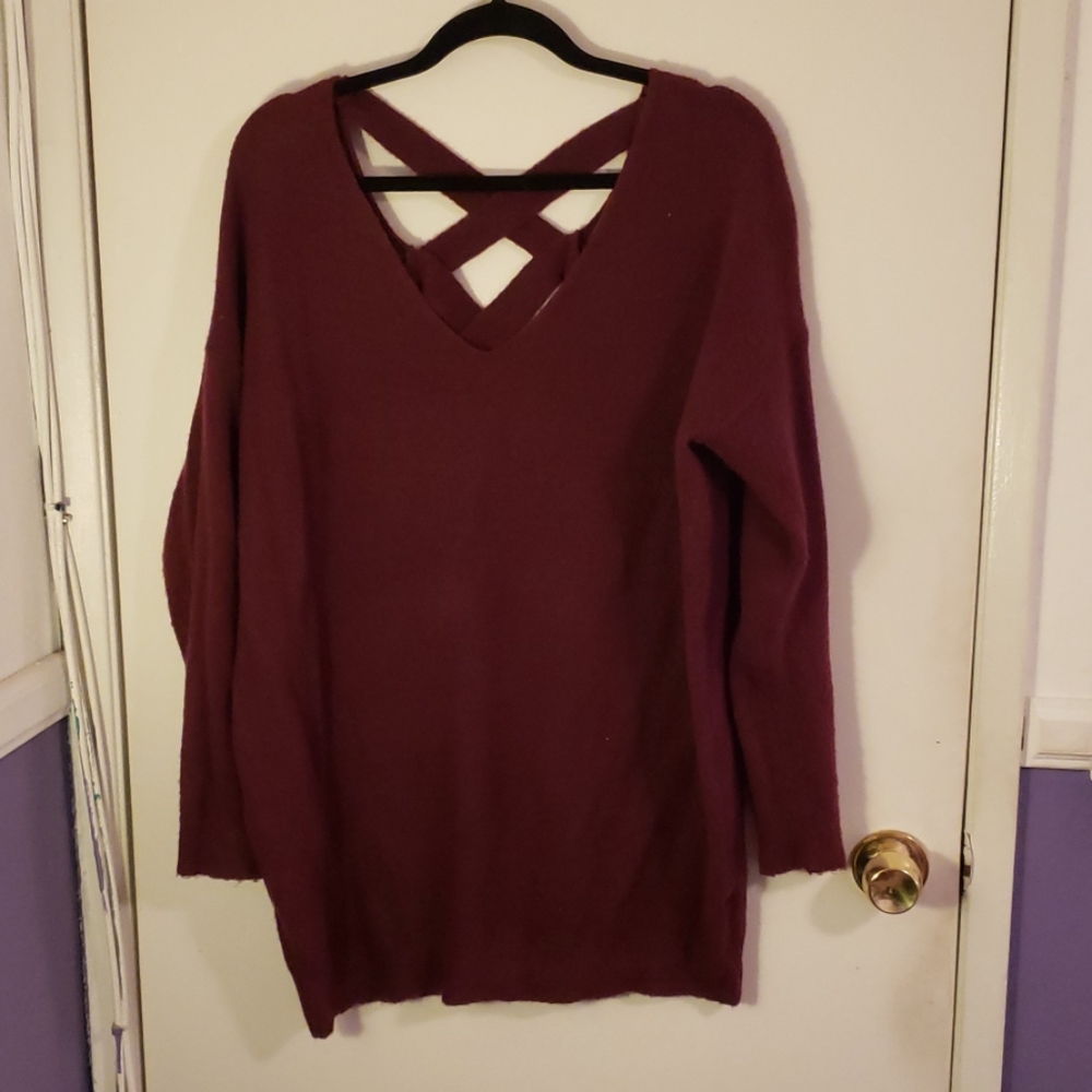 Cozy maroon sweater with criss cross back